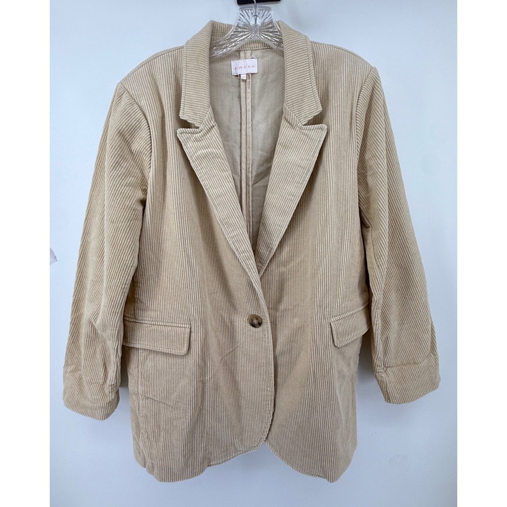 Entro Womens Tan Beige Corduroy Single Button Blazer Jacket Size L Layering